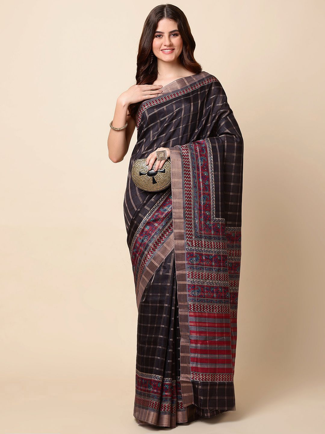 

Meena Bazaar Ethnic Motifs Tussar Saree, Black