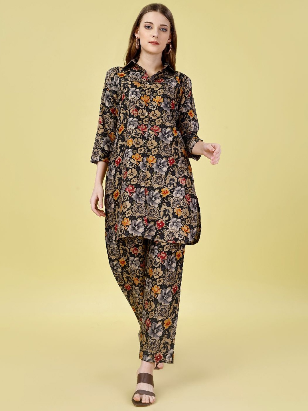 

KALINI Printed Shirt With Trousers Co-Ords, Black