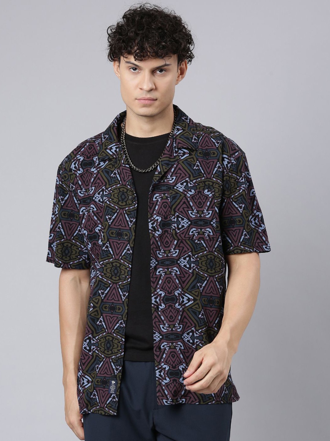 

The Roadster Lifestyle Co. Men Relaxed Spread Collar Abstract Printed Relaxed Fit Shirt, Brown