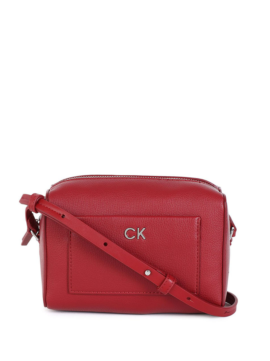 

Calvin Klein Women Textured PU Bowling Sling Bag with Quilted, Red