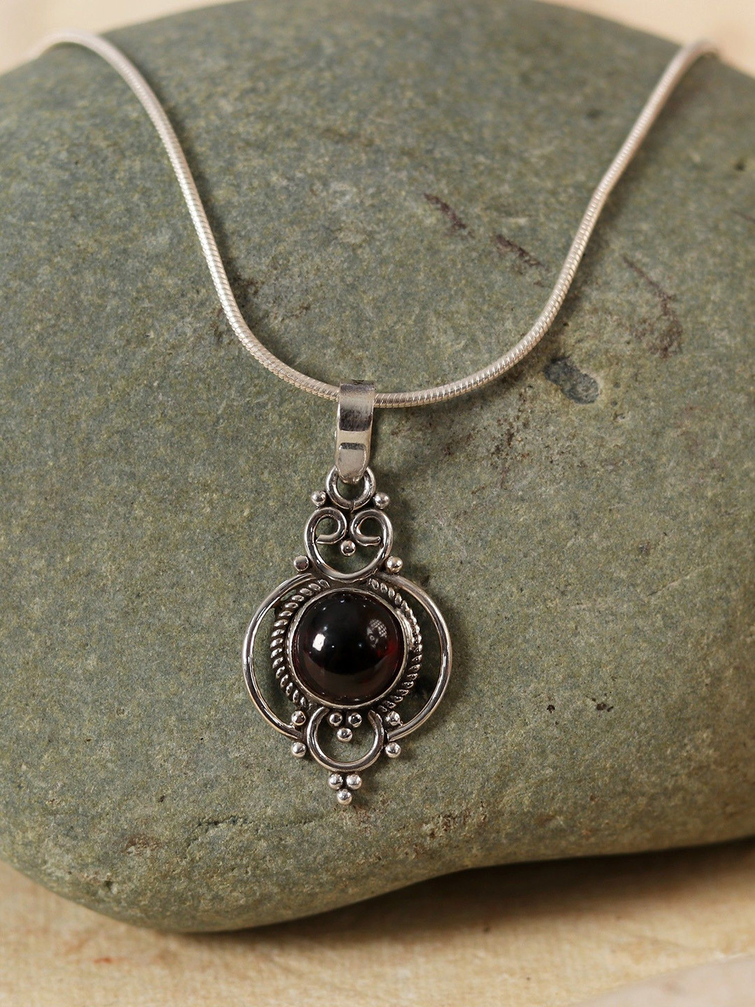 

Exotic India Redgar Net Stone Patterned Designer Sterling Silver Pendant
