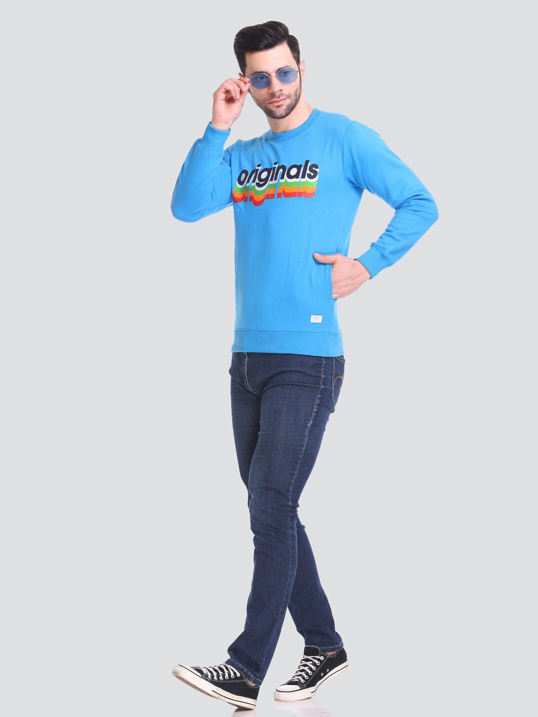 

HB Honey Bee Men Printed Round Neck Sweatshirt, Blue
