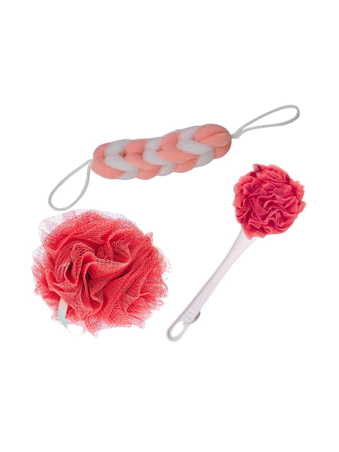 

CareDone Set Of 3 Large Bath Loofah Sponge Scrubber Exfoliator For High Lather Cleansing, Red