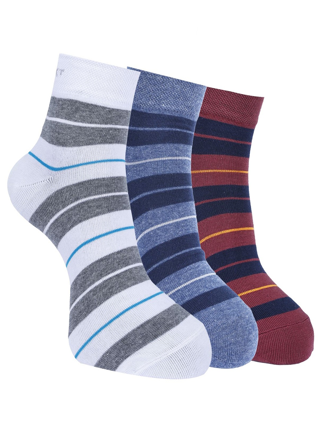 

Force NXT Men Pack Of 3 Striped Cotton Ankle-Length Socks, White
