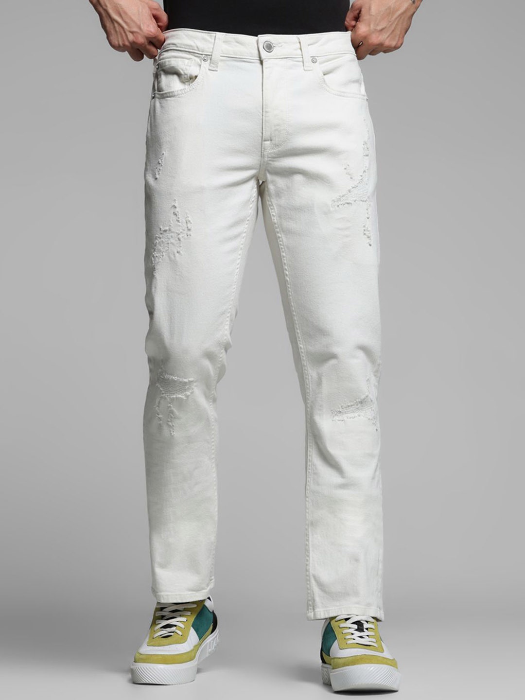 

Jack & Jones Men Low-Rise Highly Distressed Stretchable Jeans, White