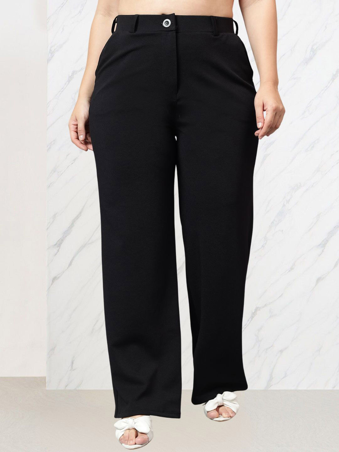 

BAESD Women Relaxed Straight Leg Fit Formal Office Plus Size Trousers, Black