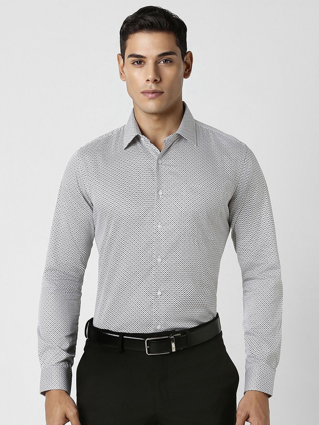 

Van Heusen Men Spread Collar Micro Ditsy Printed Cotton Slim Fit Formal Shirt, Grey