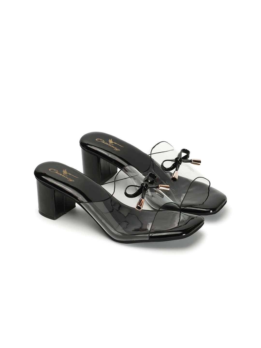 

CHINRAAG Party Block Sandals with Bows, Black