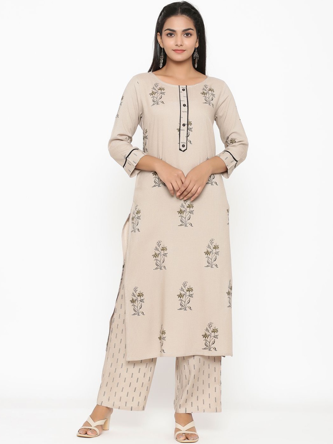

Anouk Women Floral Printed Regular Kurta with Palazzos, Beige