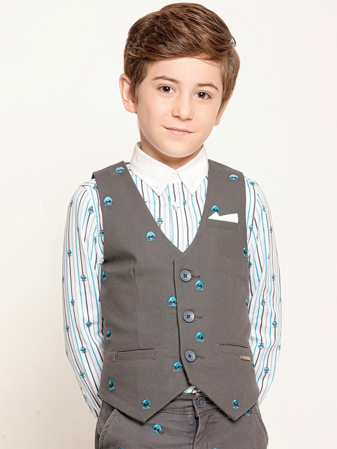 

One Friday Boys Printed Woven Waistcoat, Grey