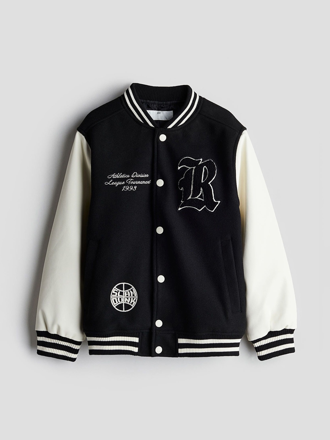 

H&M Appliqud Baseball Jacket, Black