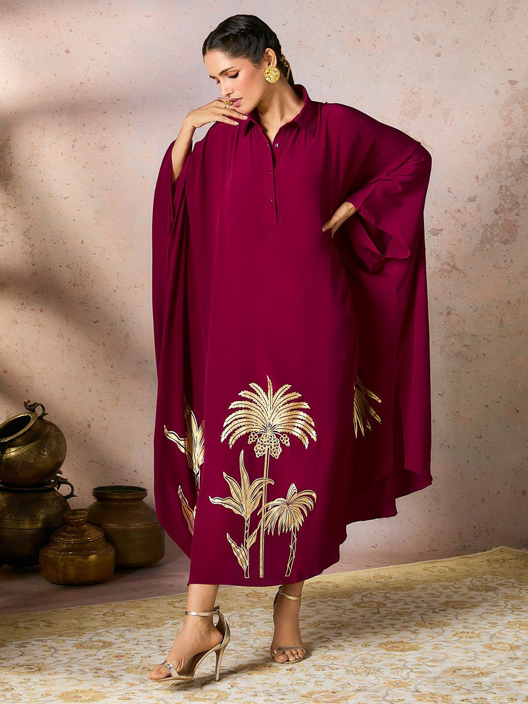 

Masaba Floral Print A-Line Dress, Maroon