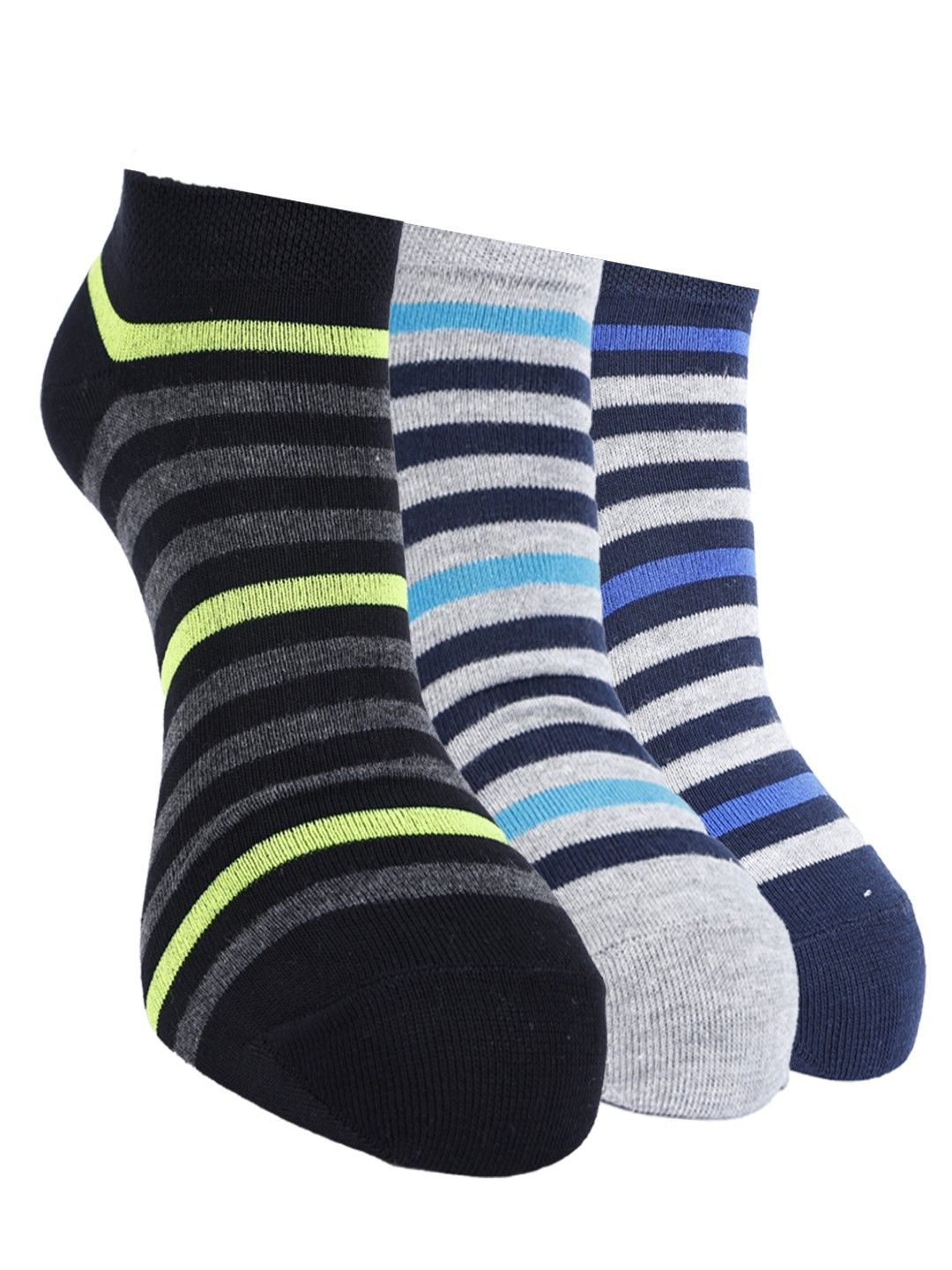 

Force NXT Men Pack Of 3 Striped Cotton Ankle-Length Socks, Black