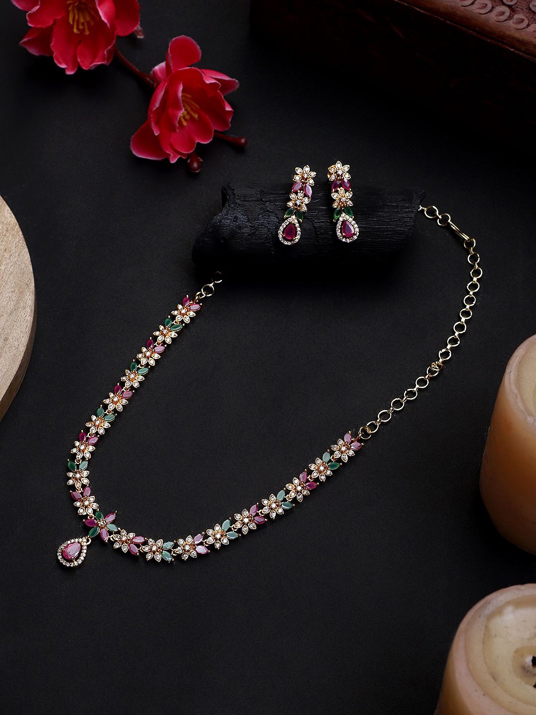 

CARDINAL Gold-Plated AD & Stones-Studded Jewellery Set