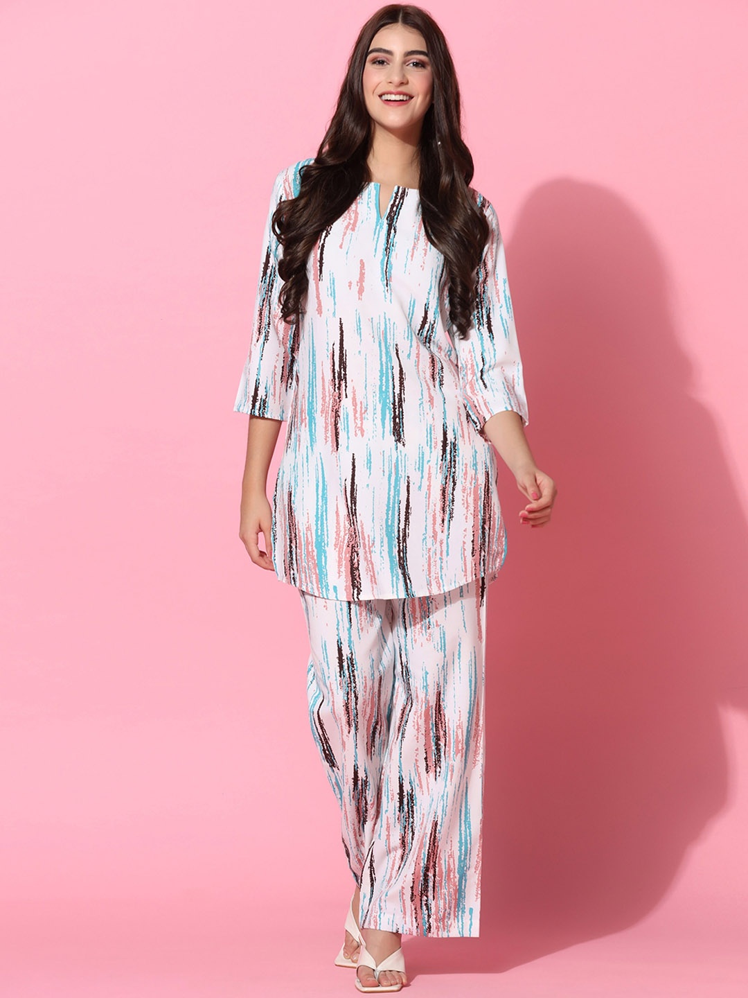 

TAGDO Printed Top With Palazzo Co-Ords, White