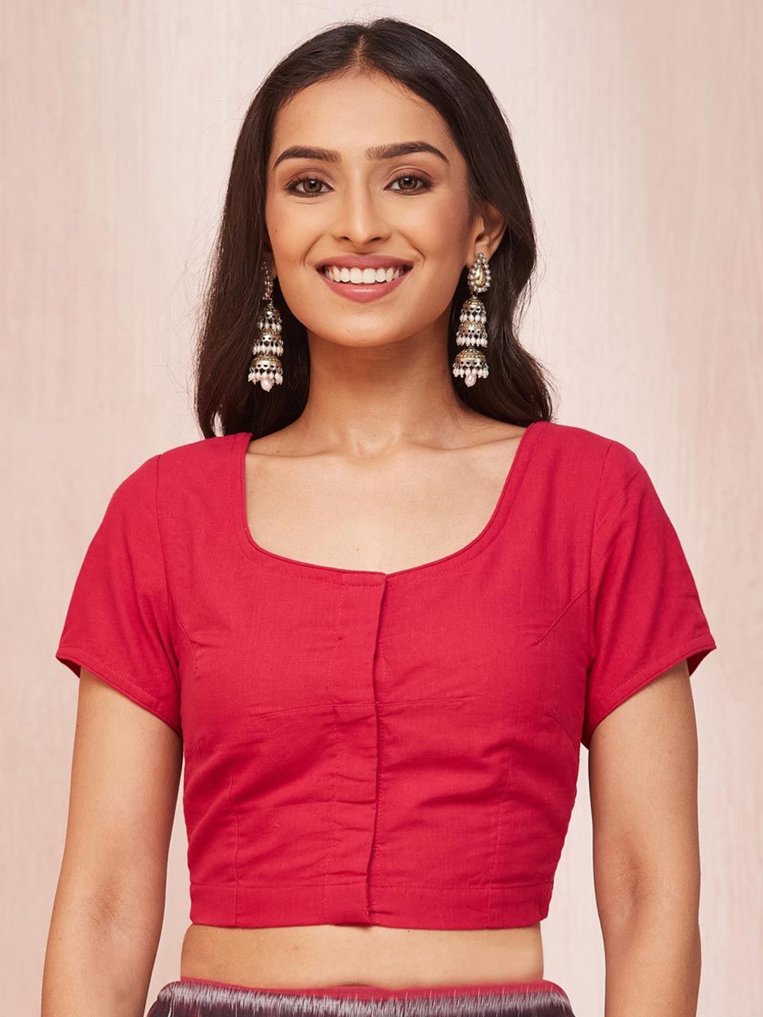 

Fabindia Cotton Stitched Saree Blouse, Pink