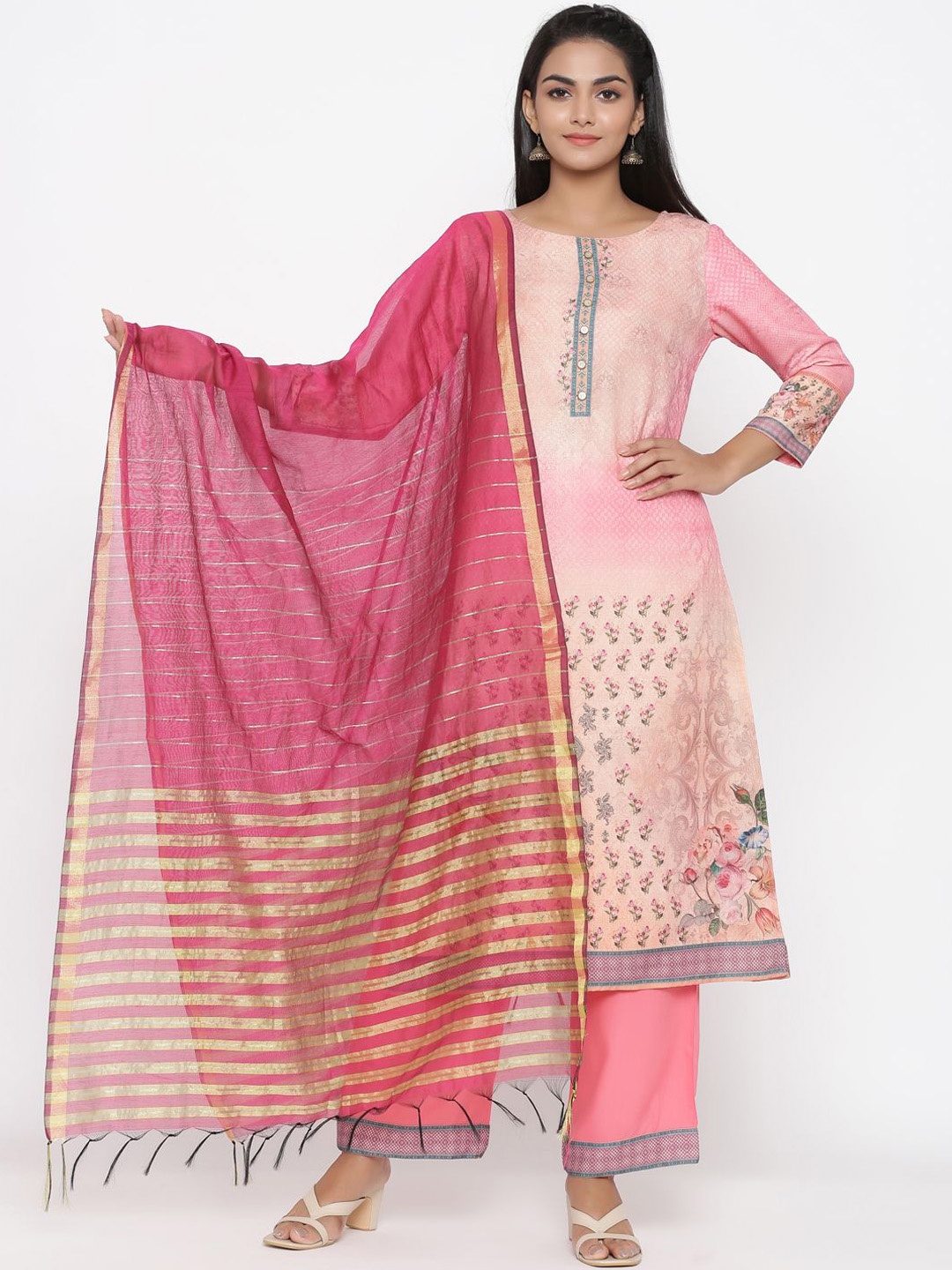 

Anouk Women Floral Printed Regular Kurta with Palazzos & With Dupatta, Pink