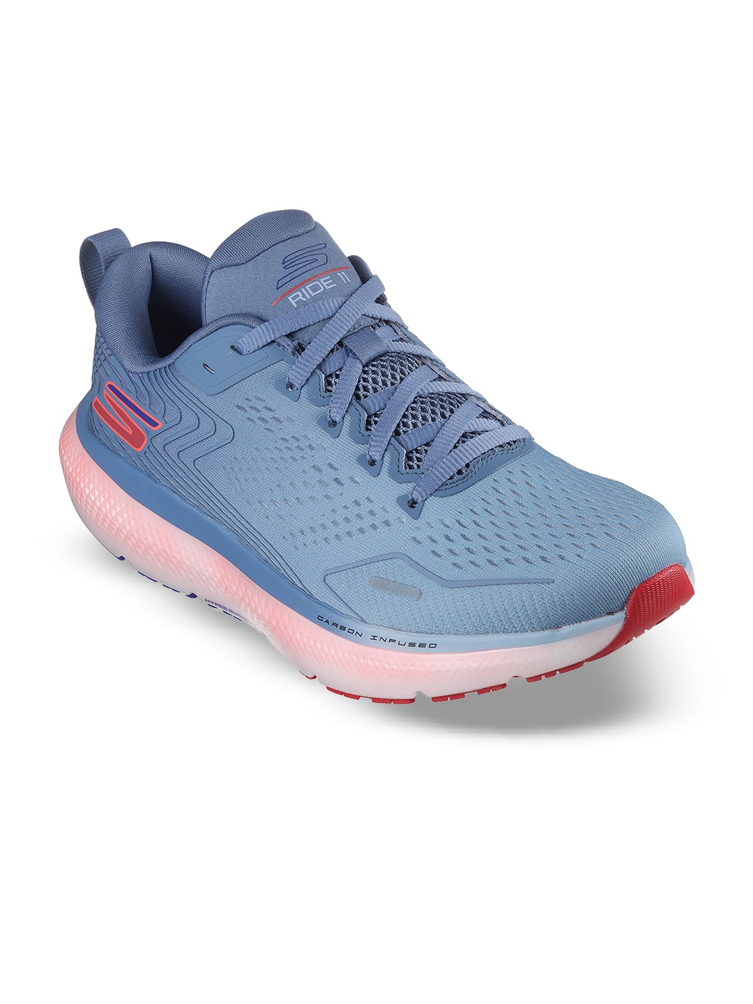 

Skechers Men Self Design Round Toe Non-Marking Lace Ups Running Shoes, Blue