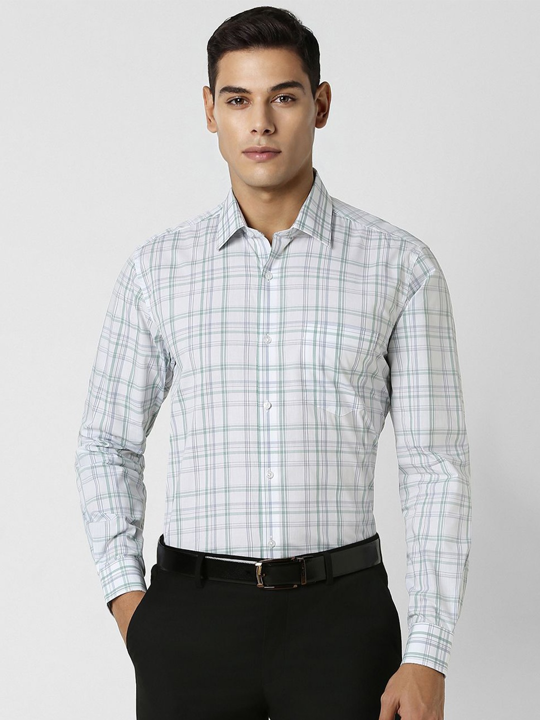 

Van Heusen Men Spread Collar Checked Cotton Formal Shirt, White