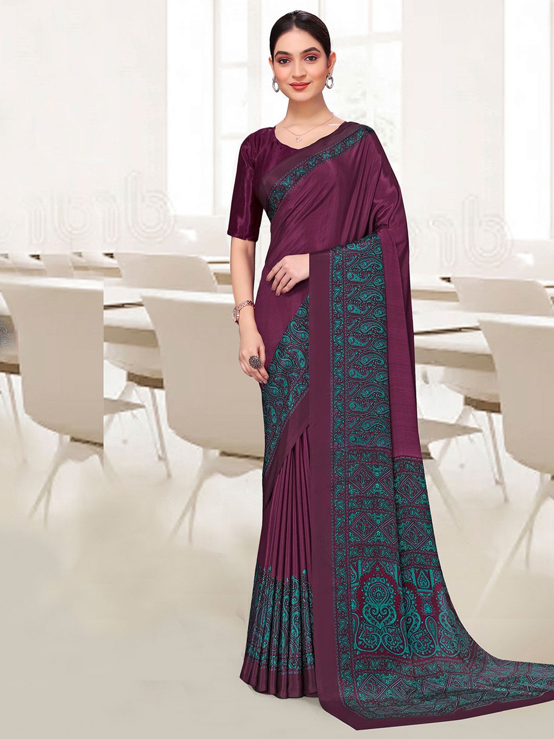 

Mitera Pure Crepe Ethnic Motifs Daily Saree, Purple