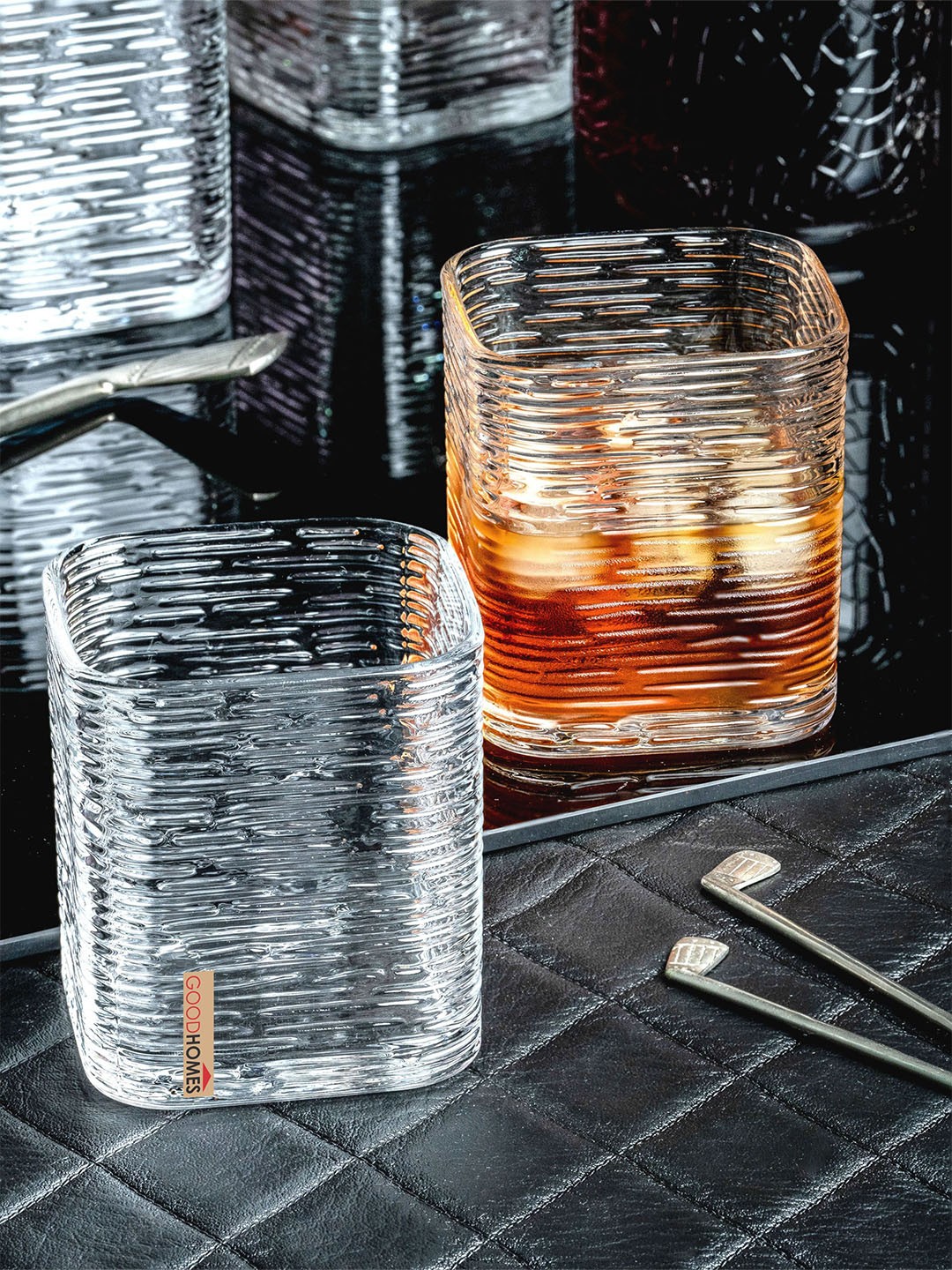 

GOODHOMES 6-Pcs Transparent Textured Square Water Glass set