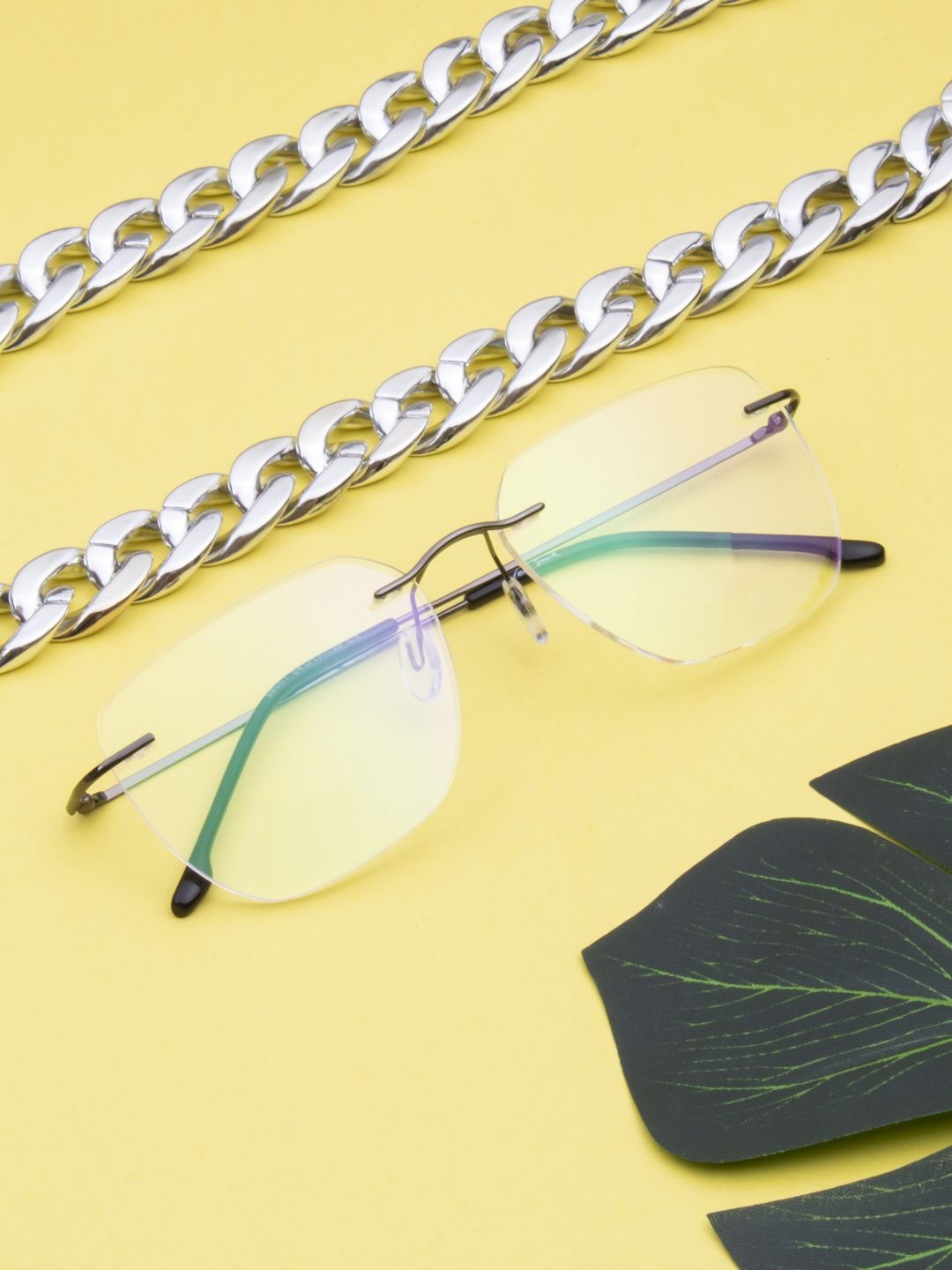 

Ted Smith Unisex Rimless Wayfarer Frames, Metallic
