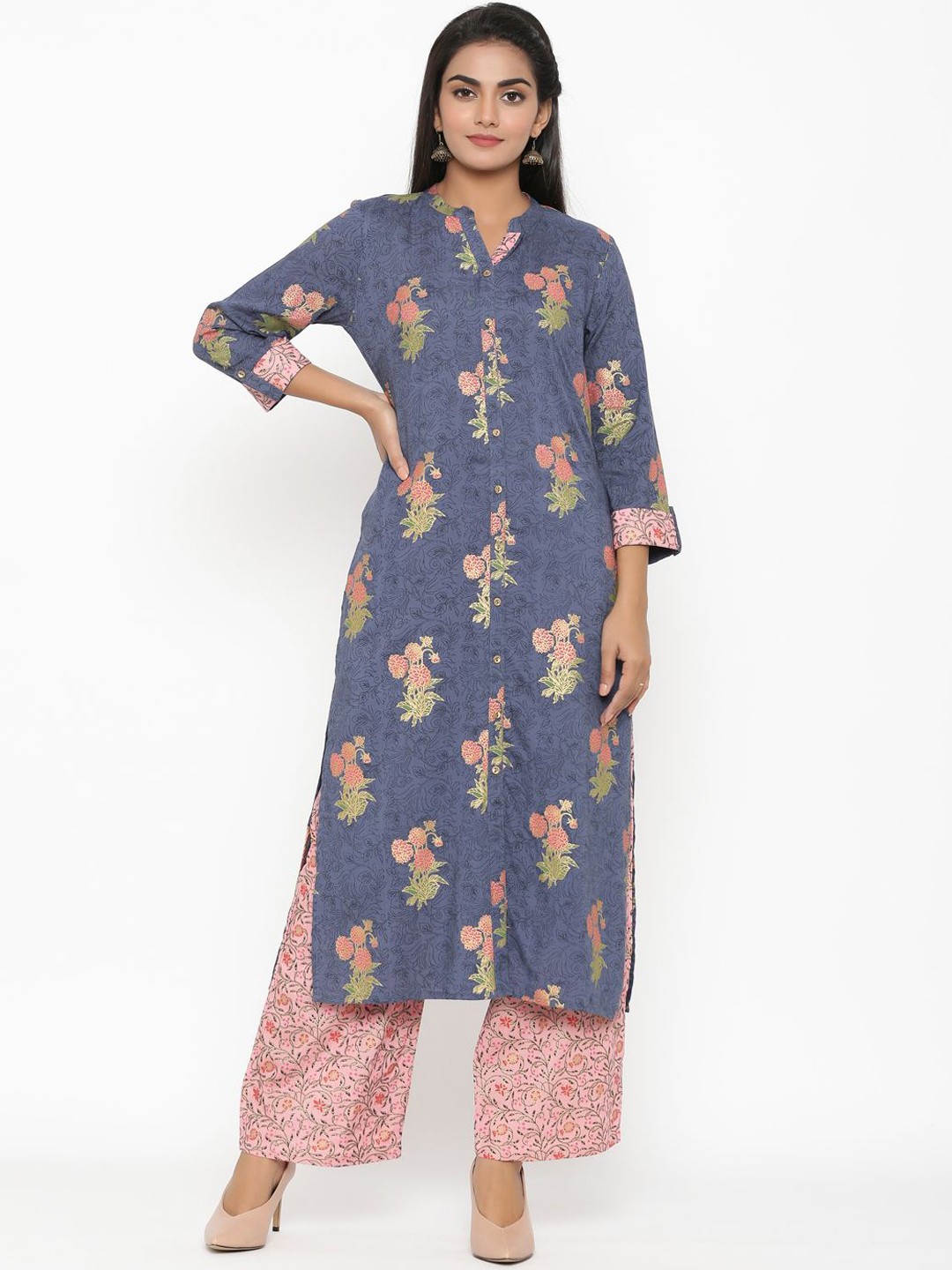 

Anouk Women Floral Printed Regular Kurta with Palazzos, Blue