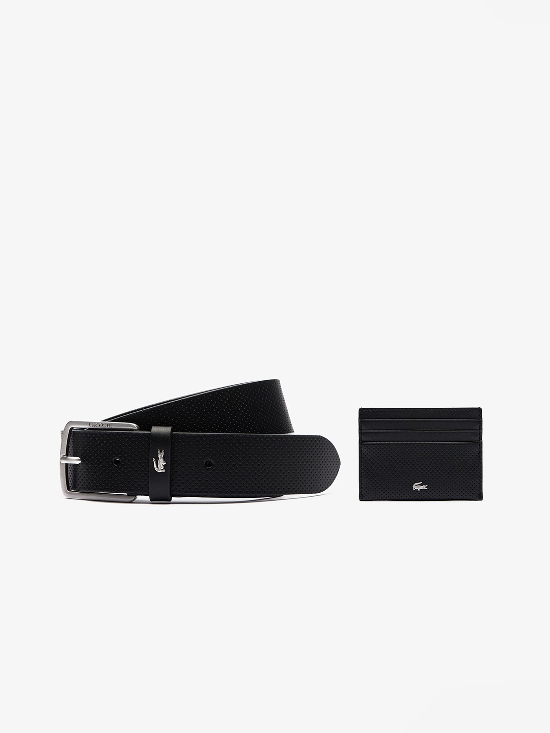 

Leather Men Belt & Card Holder Gift Set, Black