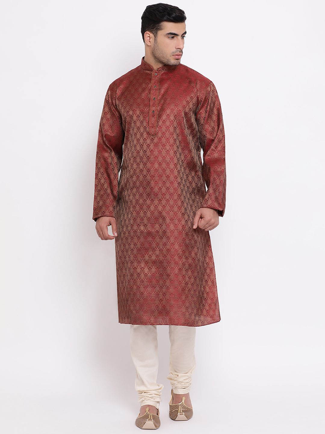 

ZOIS Men Thread Work Kurta, Maroon