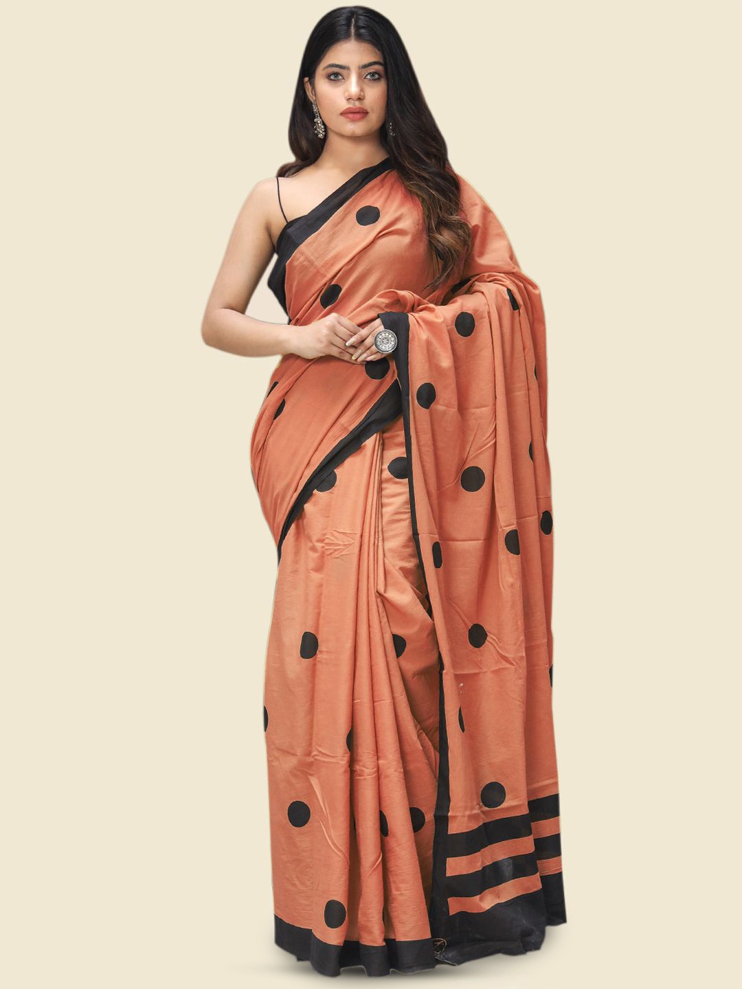 

BUTA BUTI Polka Dot Pure Cotton Saree, Peach