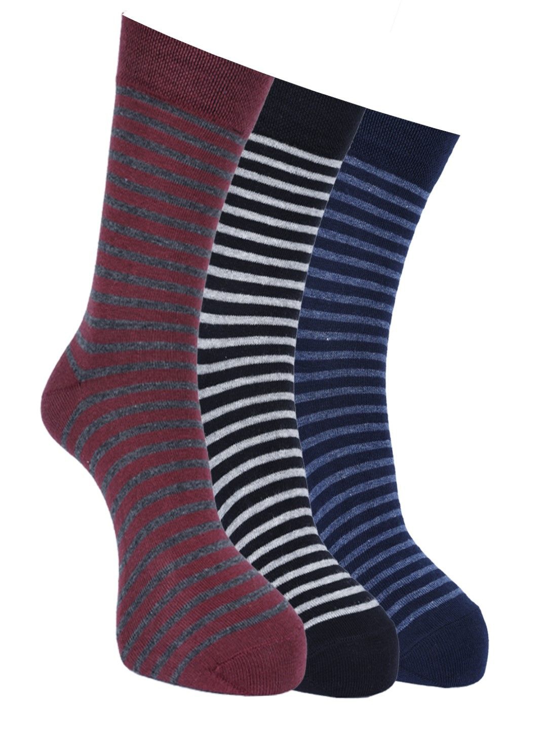 

Force NXT Men Pack Of 3 Striped Cotton Calf-Length Socks, Blue