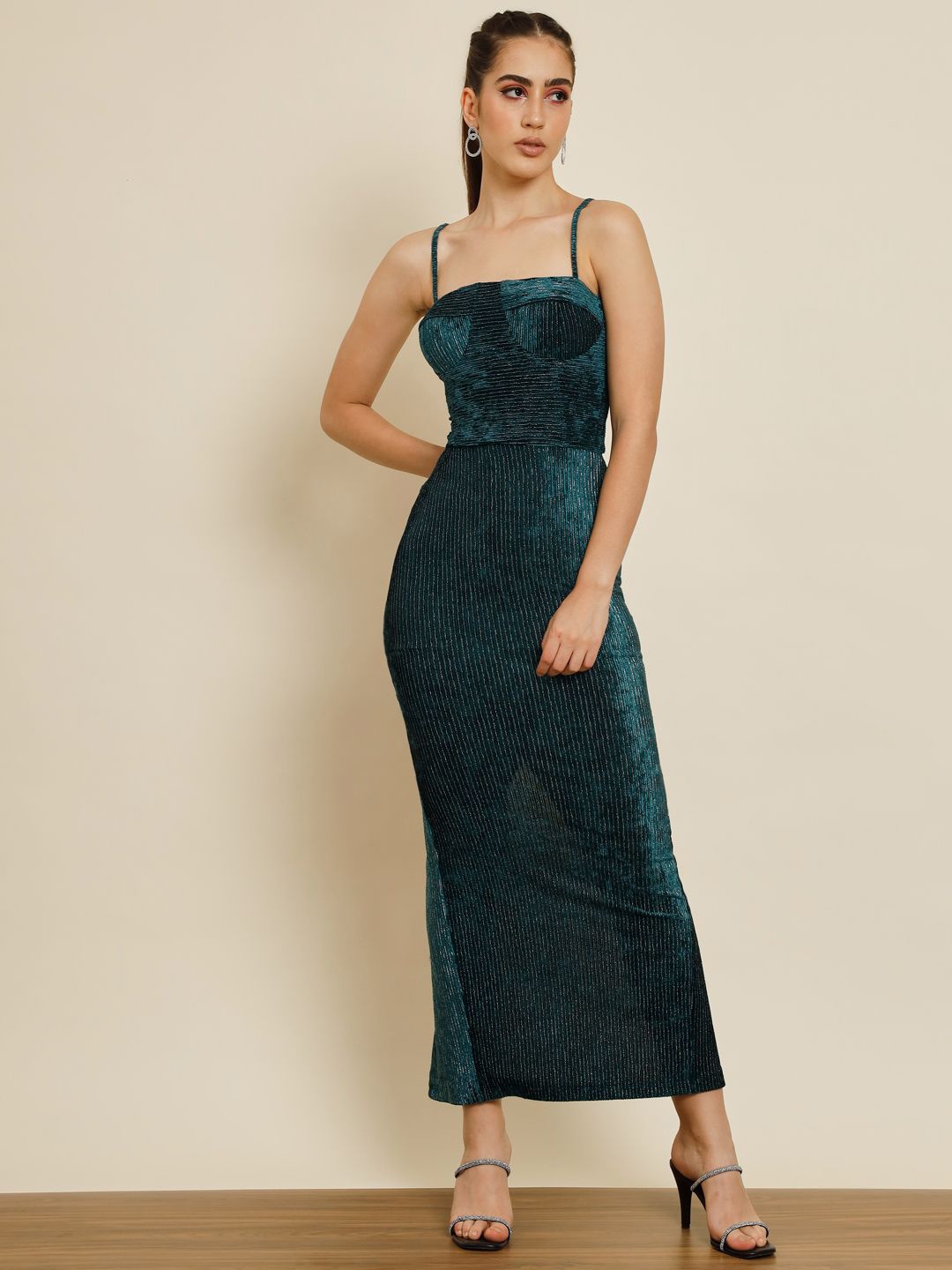 

TANDUL Shoulder Straps Bodycon Maxi Dress, Teal