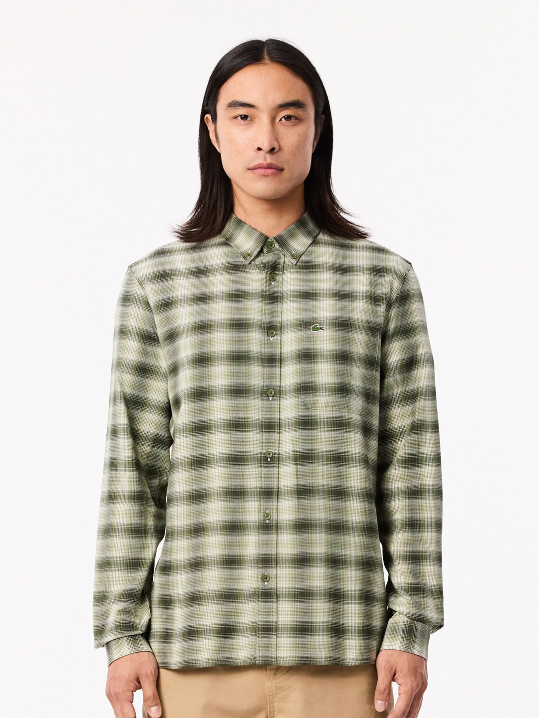 

Lacoste Men Tartan Checked Button-Down Collar Casual Shirt, Green