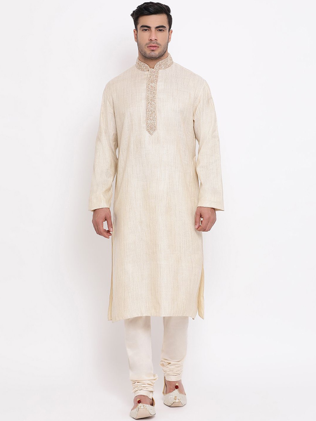 

ZOIS Men Thread Work Kurta, Beige