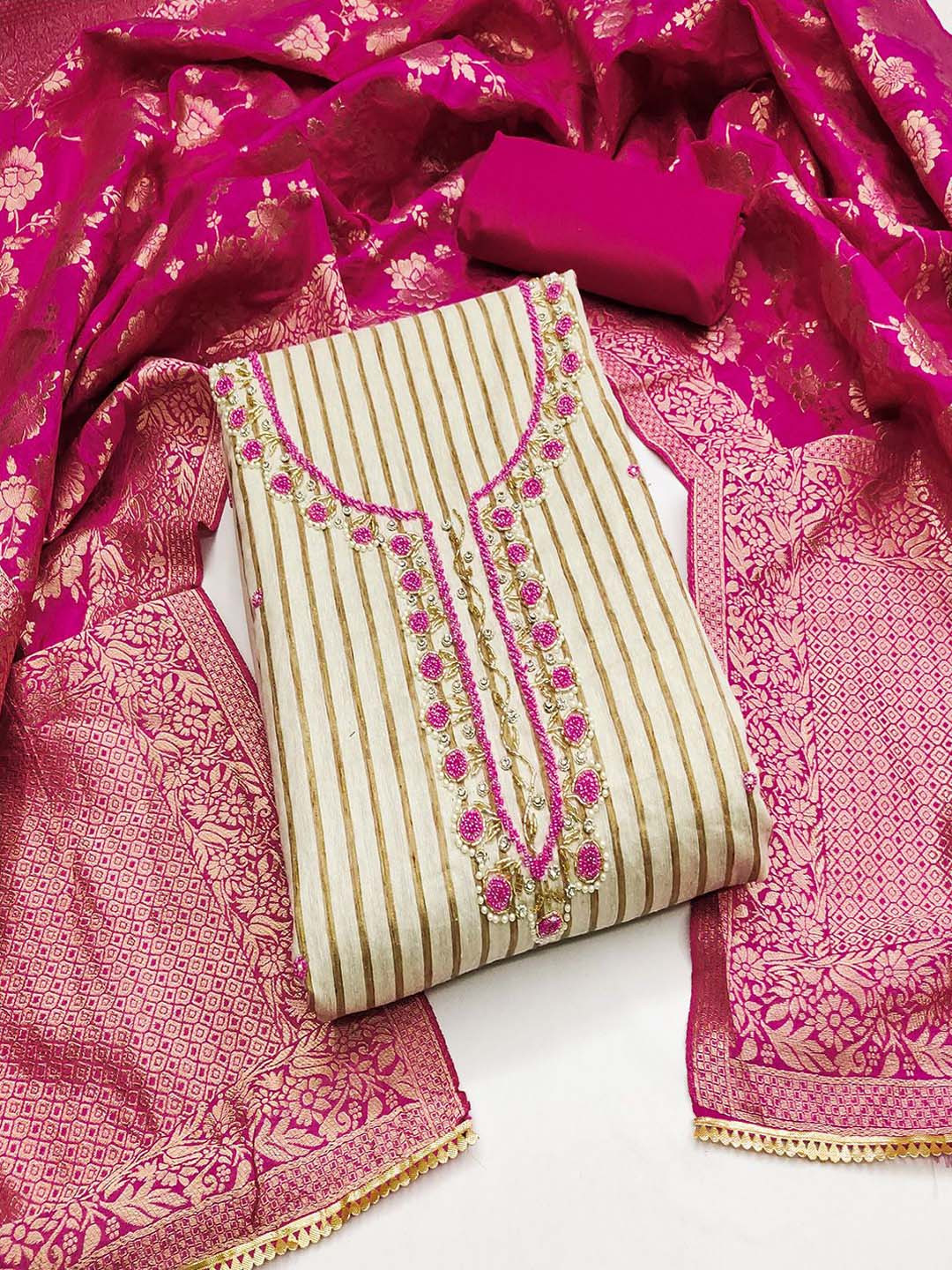 

Lilots Unstitched Dress Material, Pink