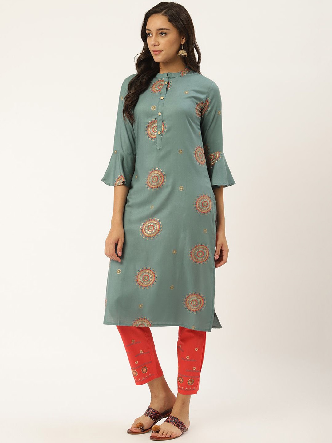 

Anouk Women Floral Printed Regular Kurta with Trousers, Green