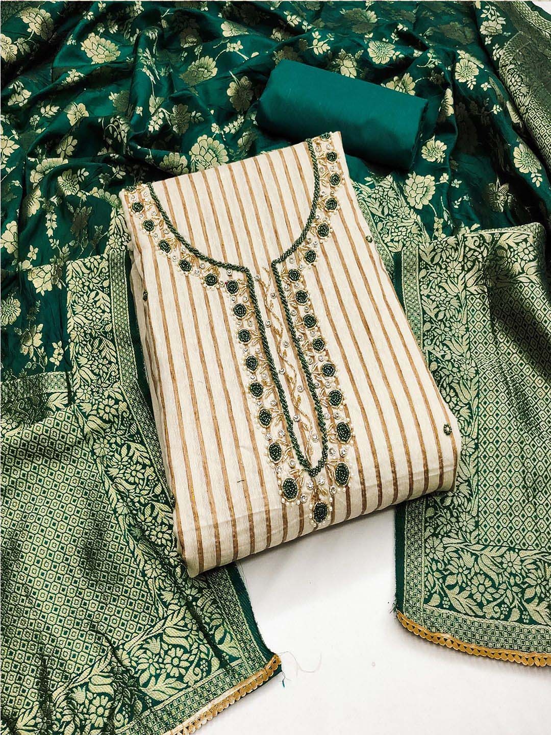 

Lilots Unstitched Dress Material, Green