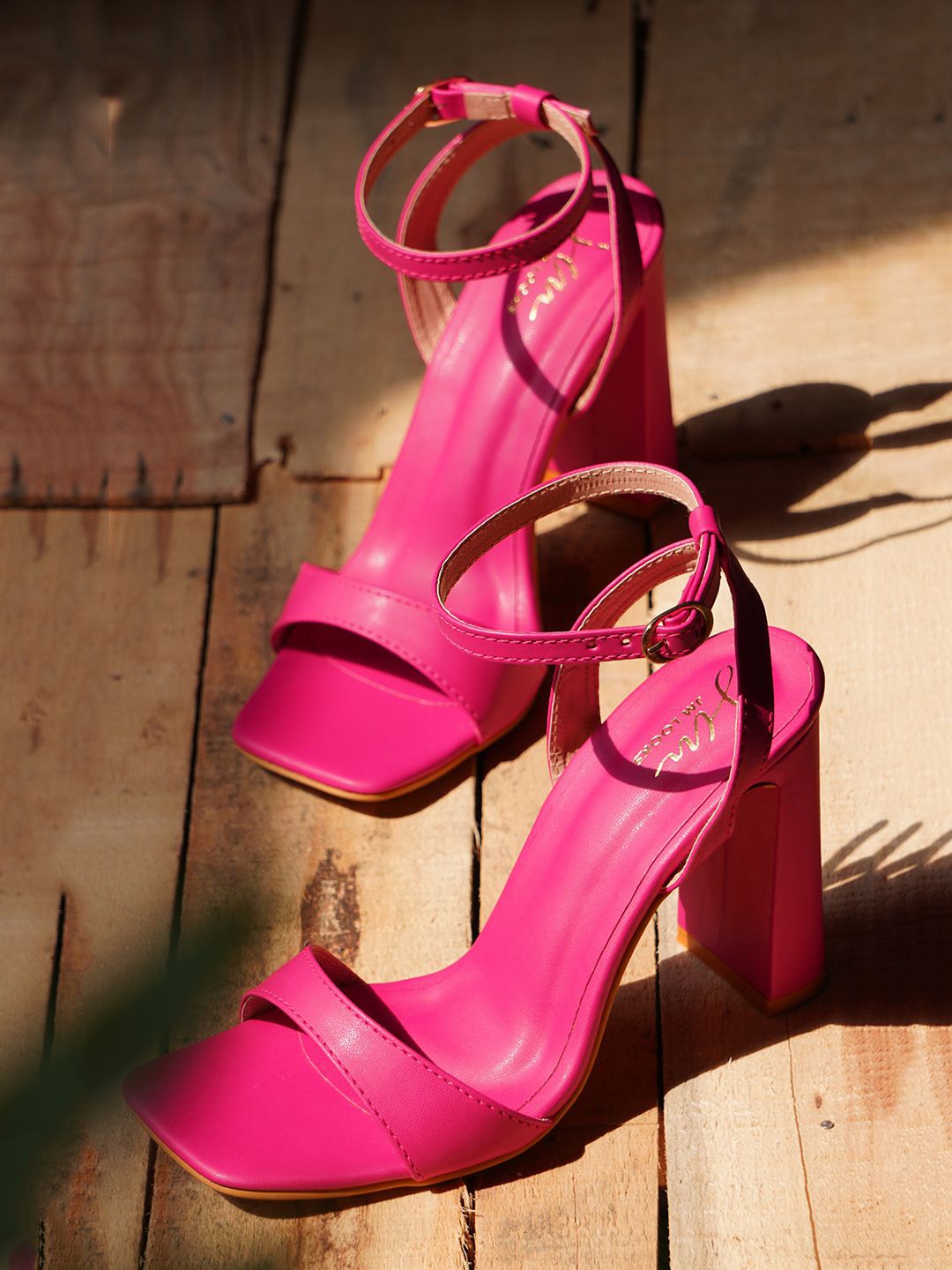 

JM Looks Women Open Toe Block Heels With Ankle Loop, Pink