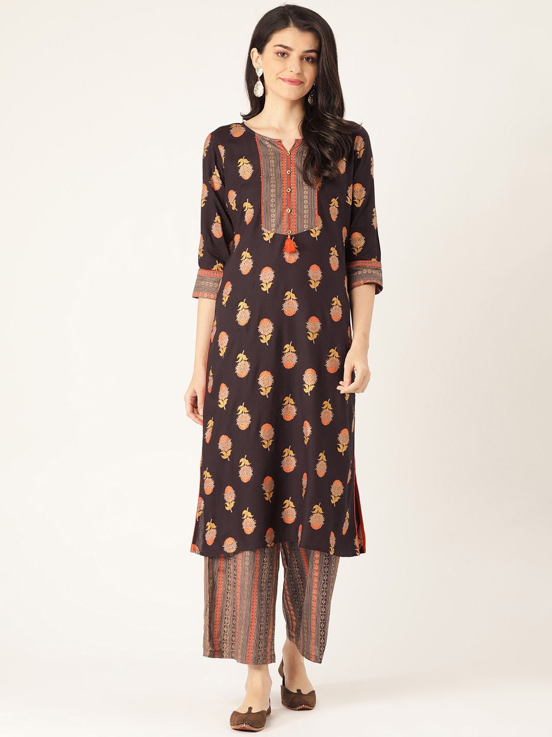 

Anouk Women Paisley Printed Regular Kurta with Palazzos, Brown