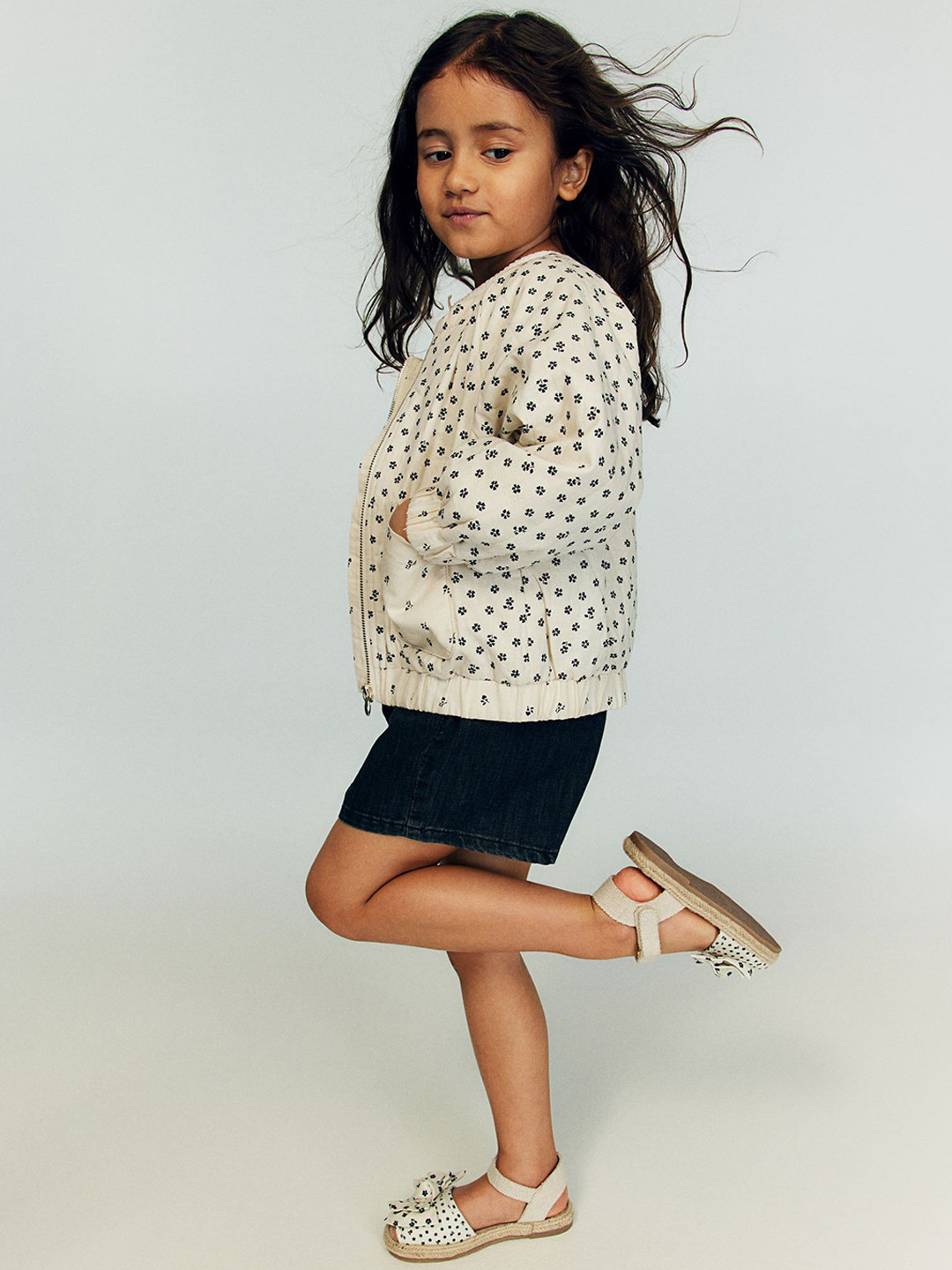 

H&M Infant Girls Patterned Linen-Blend Jacket, White