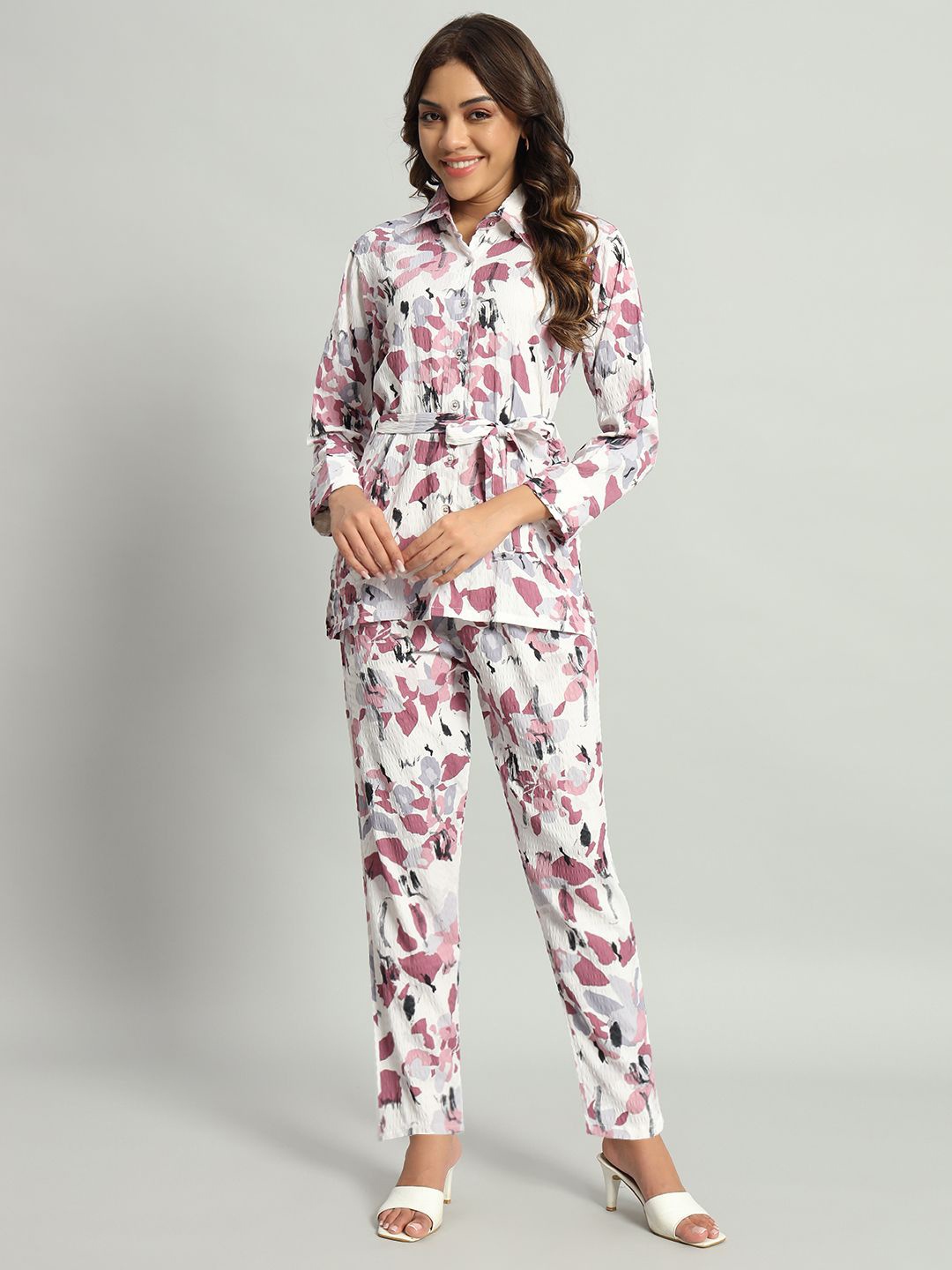 

SEPHANI Printed Pure Cotton Shirt With Trouser, White