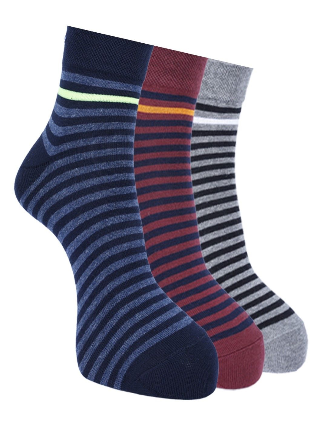 

Force NXT Men Pack Of 3 Striped Cotton Ankle-Length Socks, Blue