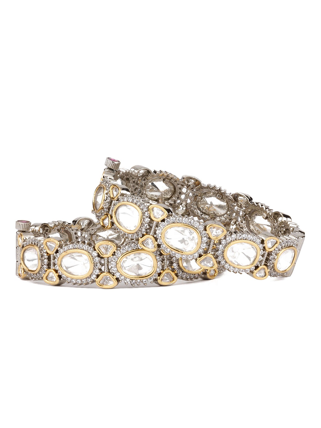 

Vivinia by Vidhi Set Of 2 Rhodium-Plated Kundan-Studded & Beaded Bangles, Silver