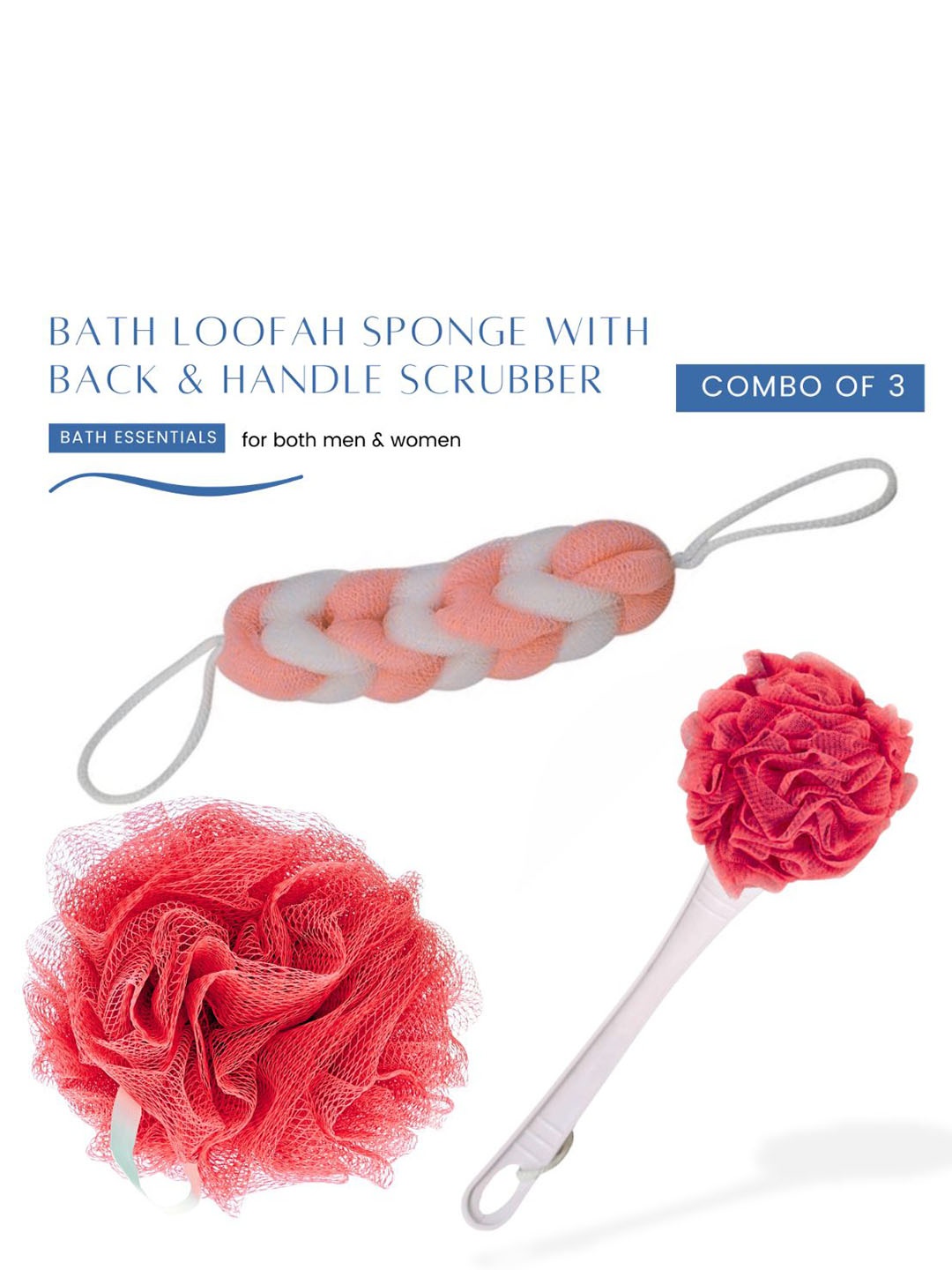 

CareDone Set Of 3 Large Bath Loofah Sponge Scrubber Exfoliator For High Lather Cleansing, Red