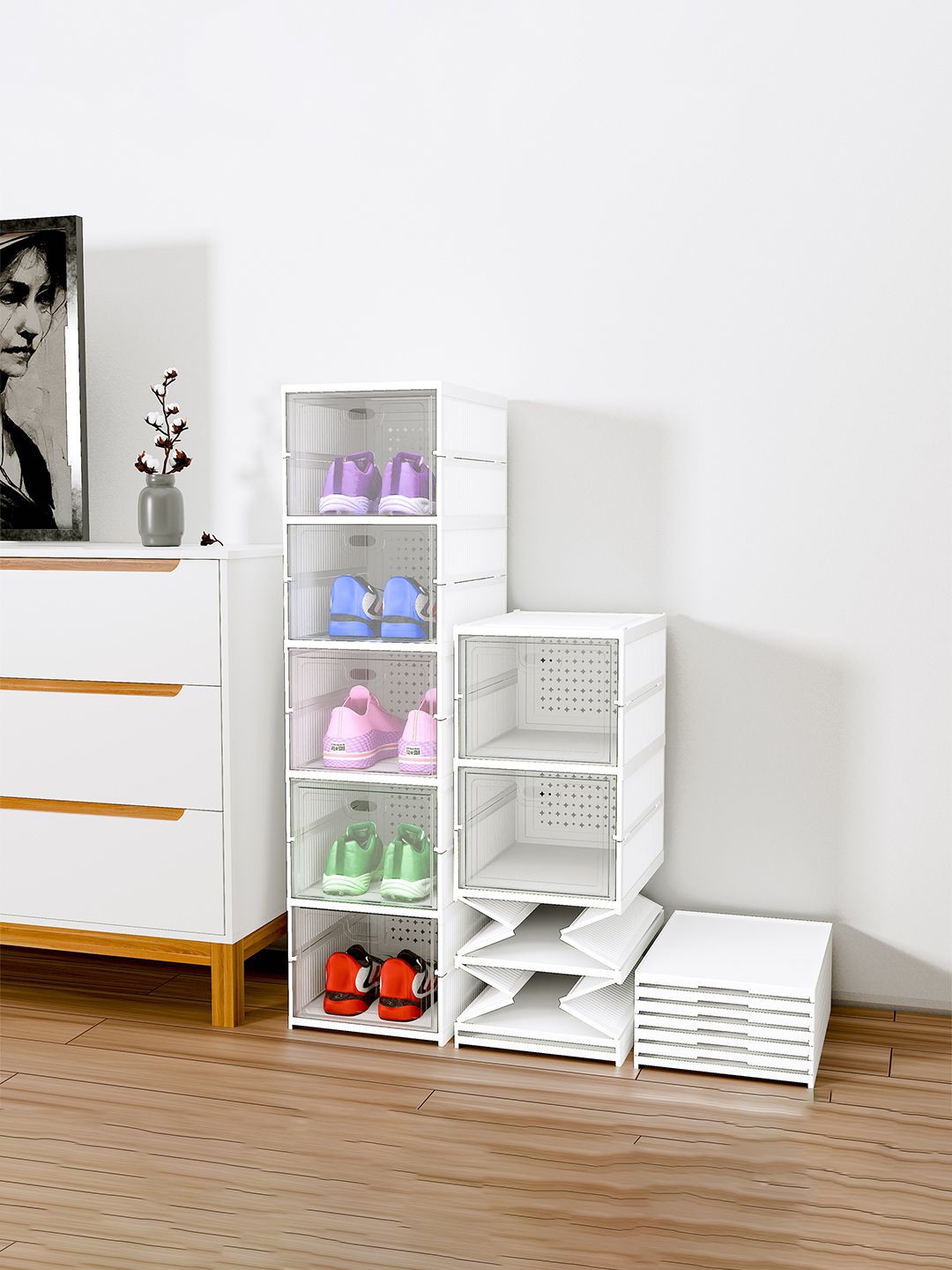 

Kuber Industries White 5-Layer Foldable Shoe Rack