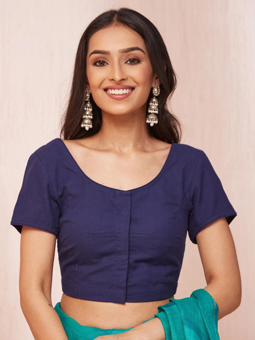 

Fabindia Cotton Solid Saree Blouse, Navy blue