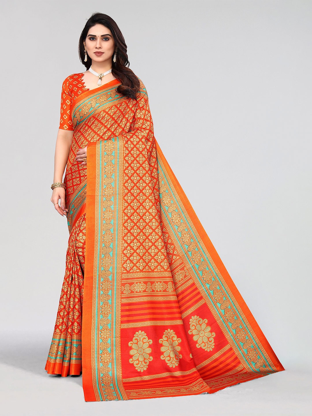 

VIRICA Ethnic Motif Pure Cotton Khadi Saree, Orange