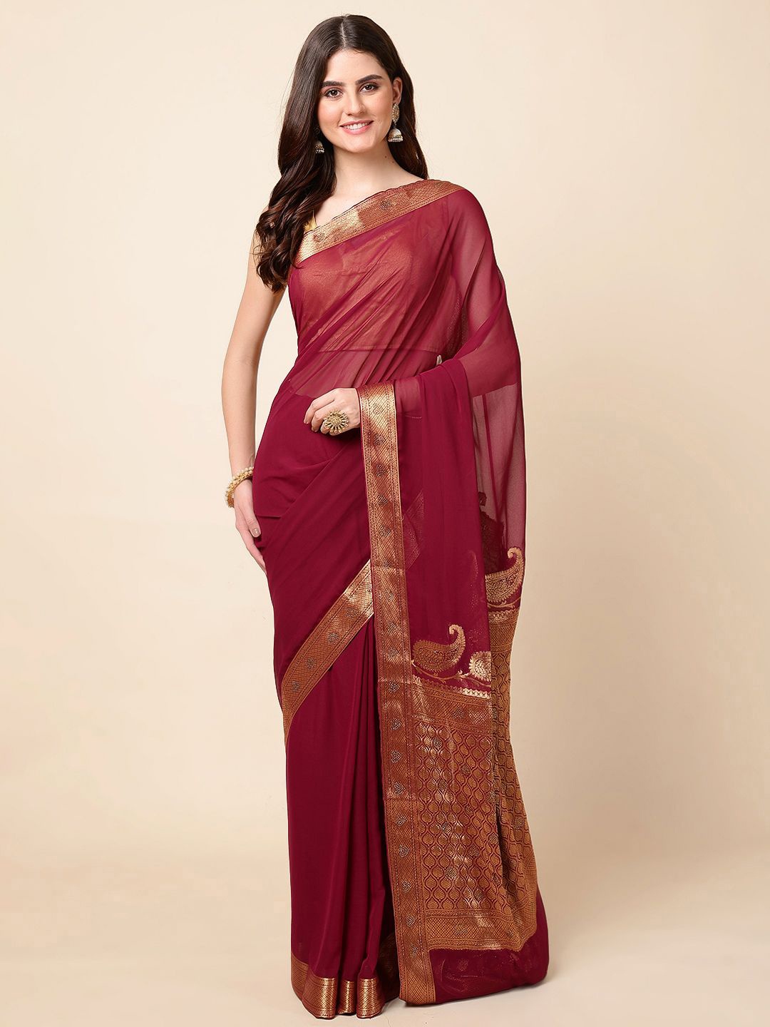 

Meena Bazaar Paisley Woven Design Zari Saree, Burgundy