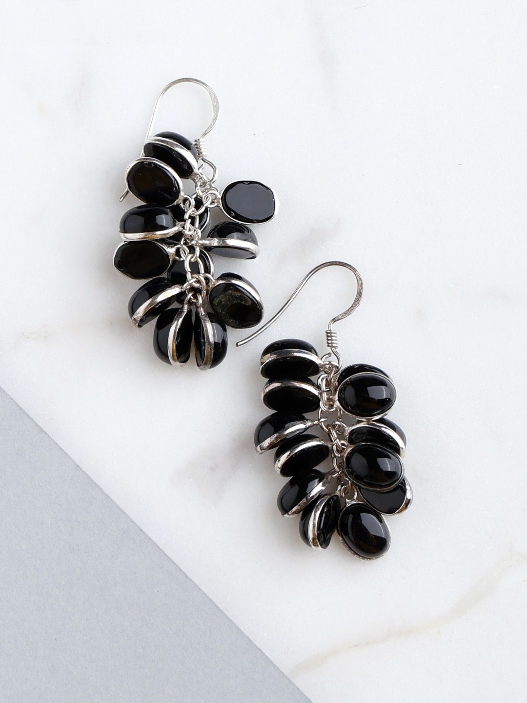 

Exotic India Black Onyx Sterling Silver Bunch Earrings