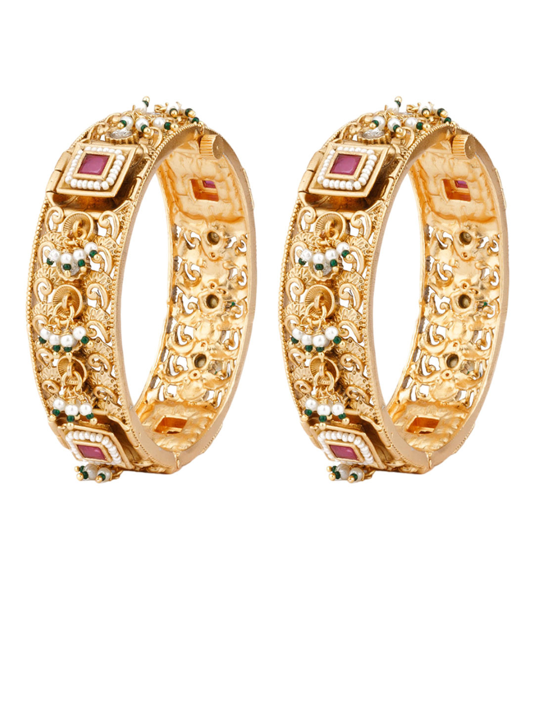 

Vivinia by Vidhi Set Of 2 Gold-Plated Kundan-Studded & Beaded Bangles